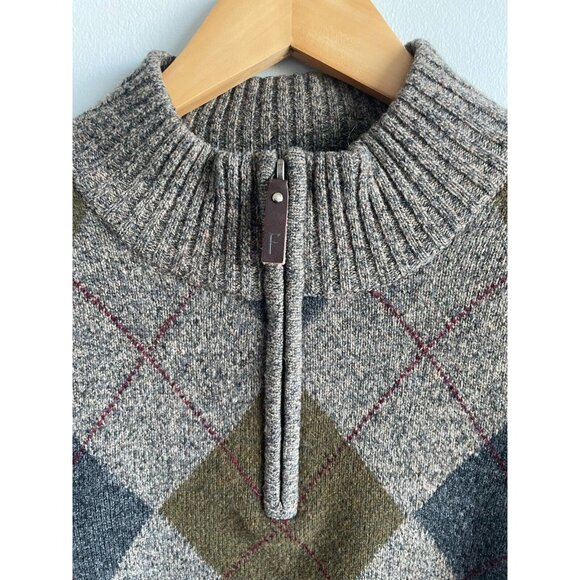 Fisherman Out Of Ireland Men's lambswool Argyle Sweater Size M gray blue 1/4 zip - Picture 3 of 14